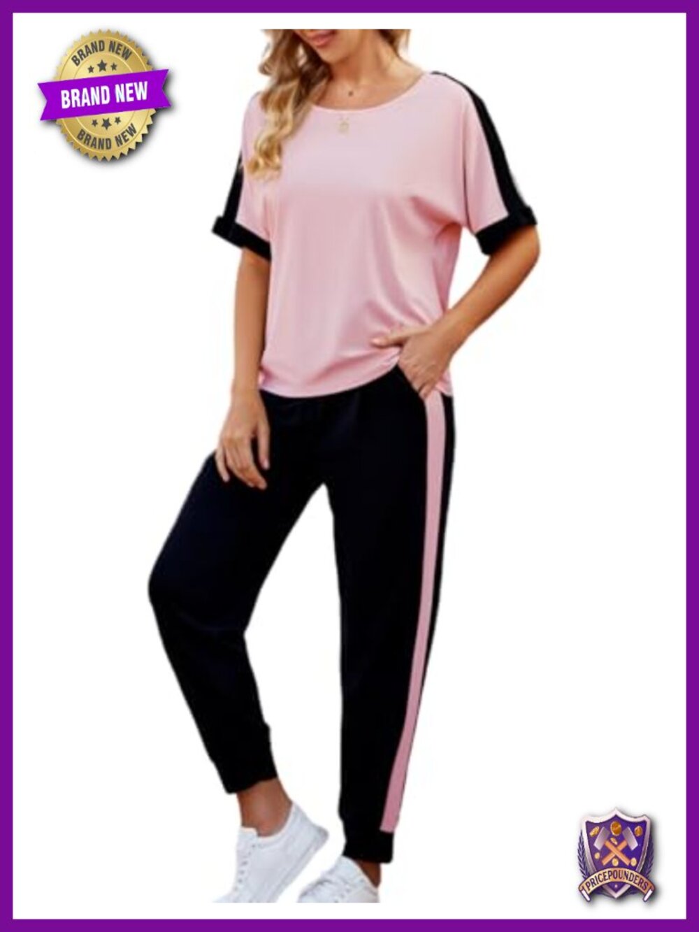 2 Piece Lounge Set Short Sleeve Top Jogger Pants Rayon Blend